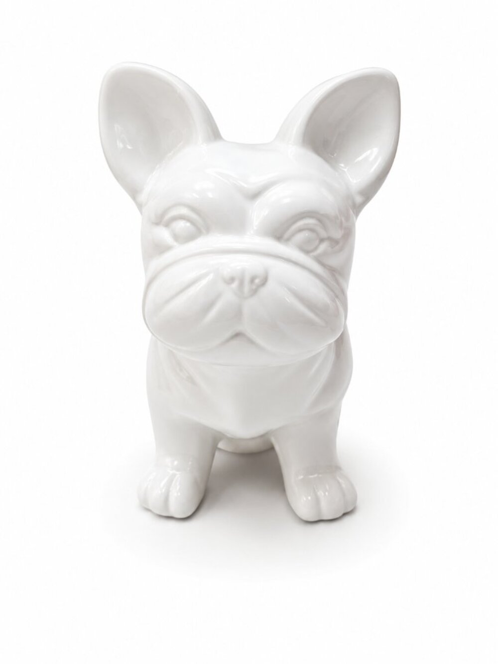 White Ceramic French Bulldog Planter - Glossy Frenchie Vase Decor
